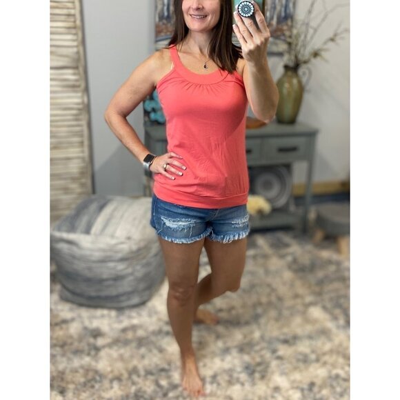 ❤️‍🔥Ruched Racerback Floaty Banded Tank Coral 2914 - Picture 4 of 5